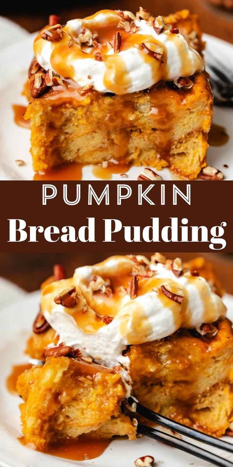 Pumpkin Bread Pudding - I Heart Eating Pumpkin Spice Bread Pudding Recipe, Pumpkin Spice Bread Pudding, Pumpkin Bread Pudding Recipe Easy, Pumpkin Praline Bread Pudding, Pumpkin Pie Bread Pudding, Pumpkin Bread Pudding Easy, Fall Bread Pudding Recipes, Thanksgiving Dessert Pumpkin, Fall Bread Pudding