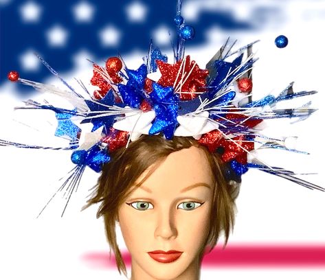 4 th of July Party headband Patriotic Theme headband Independence Day red blue white crown Star 4th Of July Hair, 4th Of July Hairstyles Star, Fourth Of July Girls Hair, 4th Of July Hair Wrap, Patriotic Headband, Party Headband, July Party, Red White Blue, Hair Accessories Headbands