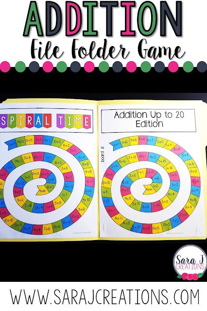 Printable File Folder Games, Addition And Subtraction Facts, File Folder Activities, Math Activities For Kids, File Folder Games, Subtraction Facts, Folder Games, Teaching First Grade, Kindergarten Ideas