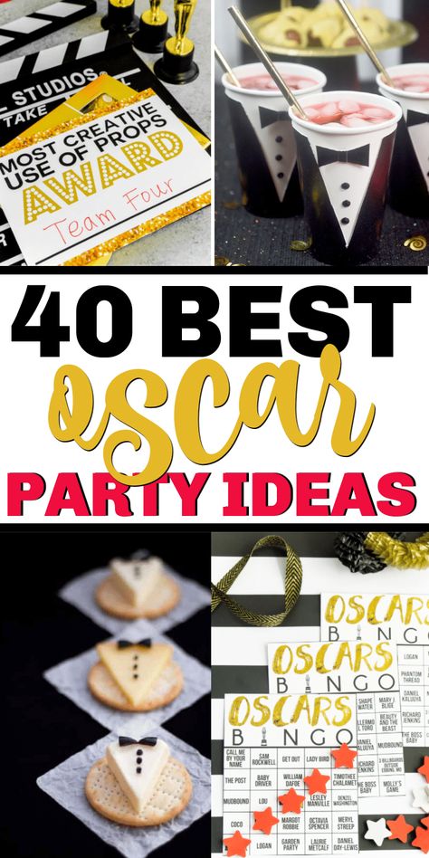 The best Oscar party food including everything from appetizers to glitzy desserts and drinks! Oscar Award Theme Party, Oscar Theme Party Ideas, Oscar’s Party Decorations, Oscar Themed Party Food, Red Carpet Awards Party, Oscar Themed Desserts, Red Carpet Halloween Party, Hollywood Themed Snacks, 2024 Oscar Party