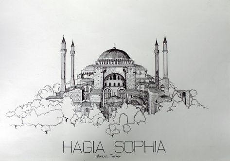 Istanbul Turkey Drawing, Hagia Sophia Istanbul Drawing, Hagia Sophia Sketch, Hagia Sophia Architecture, Hagia Sophia Drawing, Istanbul Sketch, Istanbul Drawing, Turkey Sketch, Turkey Architecture