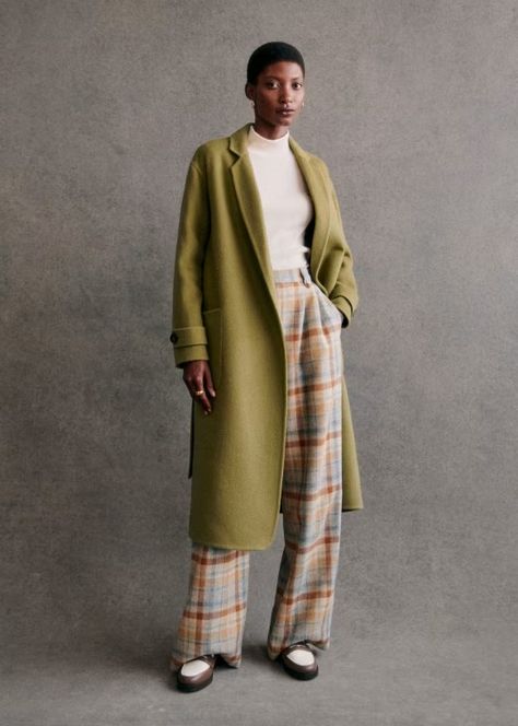 Mederick Coat - Sand - Wool - Sézane Neutral Coat, Green Wool Coat, Soft Tailoring, Checked Trousers, Long Wool Coat, Fall Capsule Wardrobe, Belted Coat, Quilted Coat, Fall Collection