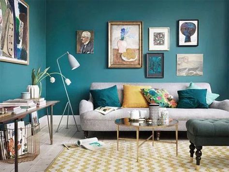 Brown And Blue Living Room, Turquoise Living Room Decor, Living Room Turquoise, Brown Living Room Decor, Teal Living Rooms, Living Room Decor Colors, Yellow Living Room, Teal Walls, Living Room Color Schemes