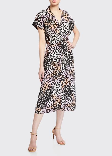 T0EFF Veronica Beard Amani Leopard-Print Midi Dress Printed Cotton Dress, Racerback Dress, Veronica Beard, Midi Length Dress, Notched Collar, Printed Midi Dress, Kate Spade New York, World Of Fashion, Cotton Dresses