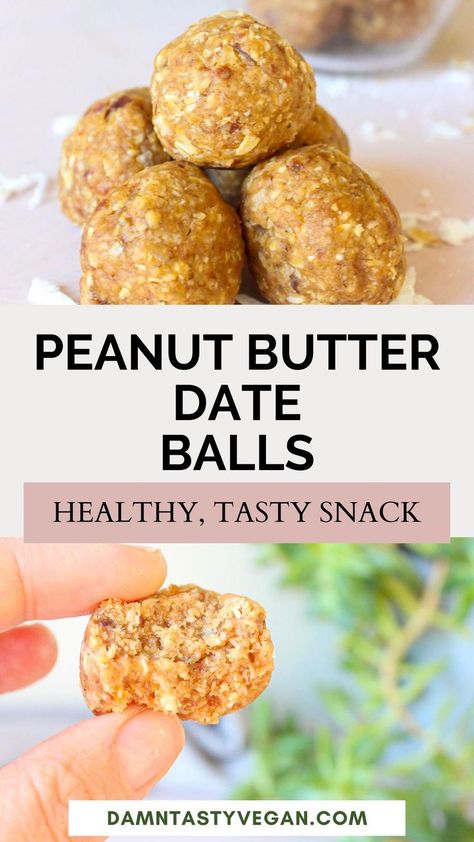 Peanut butter date balls snack Date Balls Recipe, Peanut Butter Bliss Balls, Date Recipes Healthy, Vegan Energy Bars, Date Balls, Snack Balls, Raisin Recipes, Peanut Butter Oats, Date Recipes