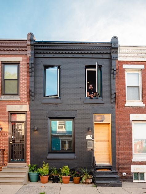 This is my beautiful row home in Philadelphia. This house was built in 1935 and I love row homes. Check out my blog chronicling my home design process. https://www.instagram.com/p/B0iko21AvyI/?igshid=cnl40204l3mt thanks for viewing Colorful Row Houses, Philly Row Home, Row House Design, Row Home, Painted Houses, Row House, City House, Exterior House Colors, Play House