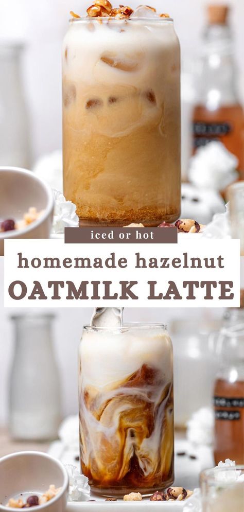 This hazelnut latte has a bold, nutty flavor, and is made with just 4 ingredients (no store-bought hazelnut syrup is needed!). Make it into an iced latte or a hot drink. Plus it's made with oat milk, so it is dairy free and vegan friendly. It's such a cozy coffee that tastes just like your favorite coffee shop or Starbucks drink! Dairy Free Coffee Recipes, Hazelnut Latte Recipe, Healthy Latte Recipe, Barista Art, Weekday Recipes, Pinterest Mom, Vegan Latte, Vegan Brunch Recipes, Ice Latte