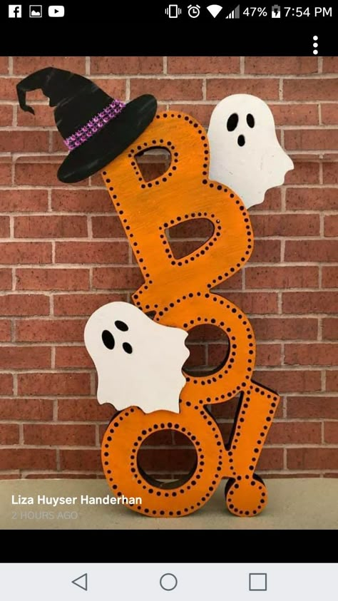 Halloween Easy Decorations Diy, Dollar Tree Halloween Wooden Cutouts, Dollar Tree Boo And Eek Signs, Cute Halloween Clip Art, Eek Sign From Dollar Tree, Happy Halloween Decorations, Porta Halloween, Halloween Mobile, Bricolage Halloween