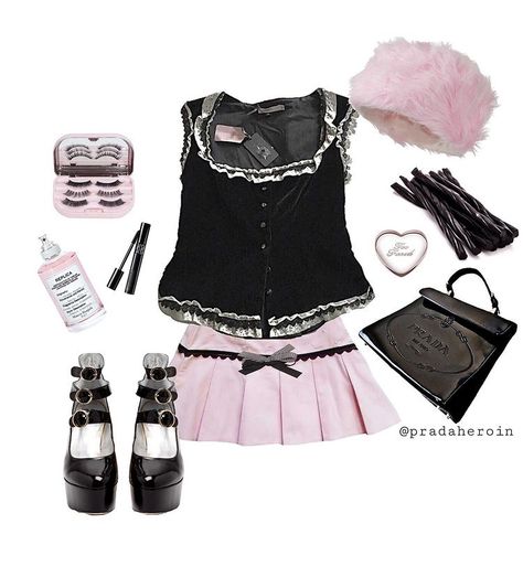 Pink Black Icons Aesthetic, Cute Pink And Black Outfits, Black And Pink Clothes, Outfit Black And Pink, Angelic Pretty Dress, Black And Pink Outfit, Pink And Black Outfit, Outfit Inspo Pink, Shifting Closet