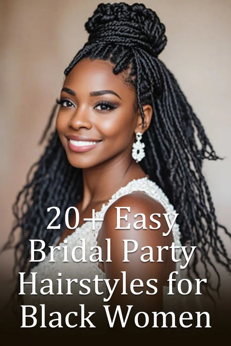 20+ Easy Bridal Party Hairstyles for Black Women Black Brides Braided Hairstyles, Bridesmaids Hair Styles Black Women, Black Hairstyles For Bridesmaids, Hairstyle Wedding Party, Wedding Hairstyles Box Braids, Black Bridesmaids Hairstyles Braids, Black Women Bridesmaid Hairstyles, Party Hairstyles For Black Women, Bridal Braids Black Women