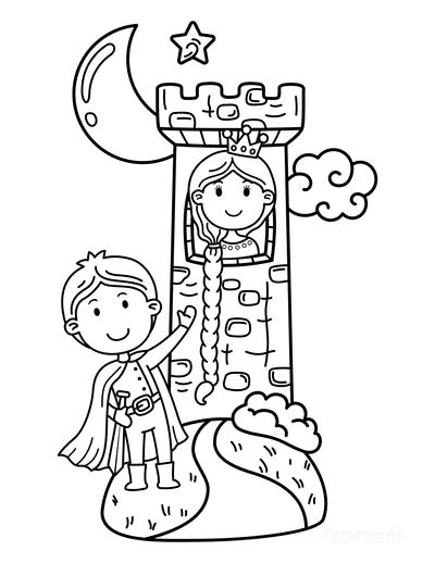 Princess Coloring Pages Tower Long Plait Prince Rapunzel Cartoon Rapunzel Coloring Pages Free Printable, Once Upon A Time Coloring Pages, Prince Coloring Pages, Princess Coloring Pages Free Printable, Free Princess Coloring Pages, Rapunzel Cartoon, Painting For Babies, Princess Coloring Pages For Kids, Rapunzel Characters