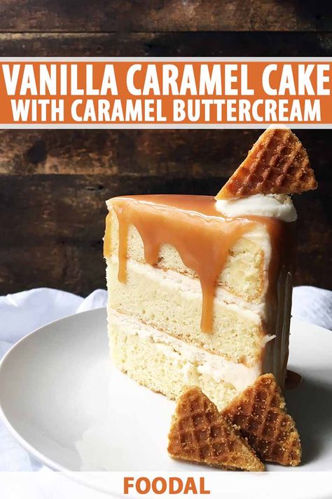 Caramel Frappe Cake, Peanut Butter Caramel Cake, Vanilla Cake With Caramel Filling, Vanilla Cake With Caramel Frosting, Vanilla Caramel Dessert, Caramel Drizzle Cake, Vanilla And Caramel Cake, Cake And Icing Flavor Combinations, Brown Butter Caramel Cake