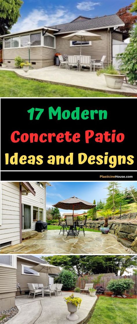 Upgrade your outdoor living space with these sleek and stylish modern concrete patio ideas! From geometric patterns to minimalist designs, discover the endless possibilities of using concrete to create a contemporary and functional patio. 2 Level Concrete Patio Ideas, Patios Ideas Backyard Concrete, Modern Patio Design Ideas, Backyard Patio Designs Concrete, Deck And Concrete Patio Combo, Cement Patio Ideas Backyard, Poured Concrete Patio Ideas, Concrete Back Patio, Concrete Backyard Ideas