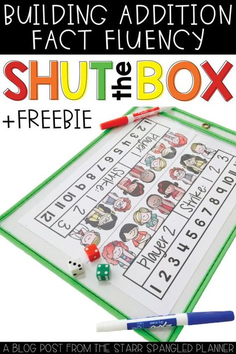 Shut the Box FREE Printable Addition Math Game Math Fluency, Math Fact Fluency, Math Intervention, Math Center Activities, Fact Fluency, Math Game, Second Grade Math, Math Addition, Math Activity