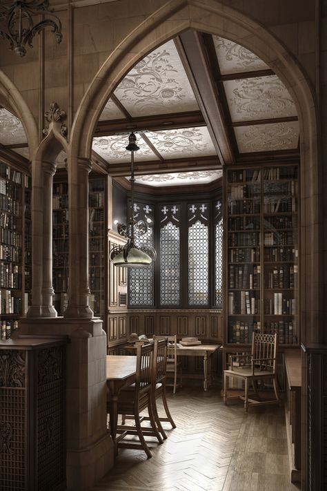 Old English Manor, Bookstore Cafe, Dream Library, Concept Art Tutorial, Old Library, Library Aesthetic, Dark Academia Aesthetic, House Flooring, Dream Home Design