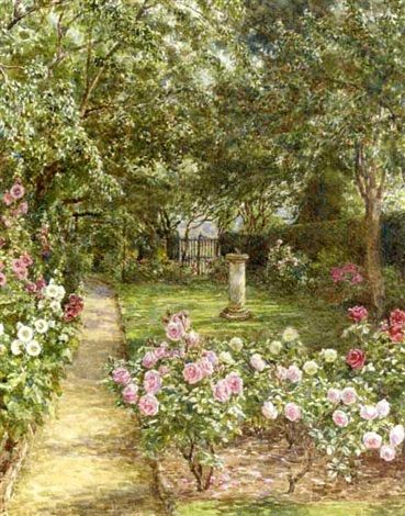 A Secluded Garden - Beatrice Emma Parsons - (English: 1870 - 1955) The Secret Garden Aesthetic, Secret Garden Aesthetic, Garden Illustrations, Garden Scenery, Secluded Garden, Garden Paintings, Garden Illustration, Painted Cottage, Garden Stand