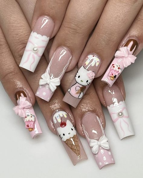 ig: julolaesnails Nails Ideas Fall, Plaid Nail Designs, Mexican Nails, Texas Nails, Hello Kitty Nails Art, Stilleto Nails Designs, Kitty Nails, Acrylic Nail Set, Plaid Nails