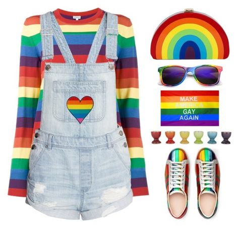 Pride Month by shoaleh-nia on Polyvore featuring polyvore fashion style Loewe Gucci Milly Le Creuset clothing Pride Outfits Women Festival, Cute Pride Outfits, Gay Clothes, Lgbtq Outfit, Pride Clothes, Pride Parade Outfit, Pride Fashion, Rainbow Clothes, Pride Clothing