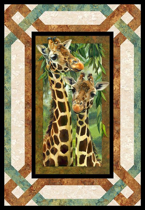 Have you heard about the Giraffe Hotel in Africa, where the Giraffes come up to the window to eat breakfast? This week’s Exclusive Free Quilt Pattern lets you imagine that a pair of friendly Giraffes are waiting to be fed … Continue reading → Giraffe Quilt, Wildlife Quilts, Panel Quilt Patterns, Fabric Panel Quilts, Quilted Wall Hanging, Jungle Pattern, Tshirt Quilt, Landscape Quilts, Picture Quilts