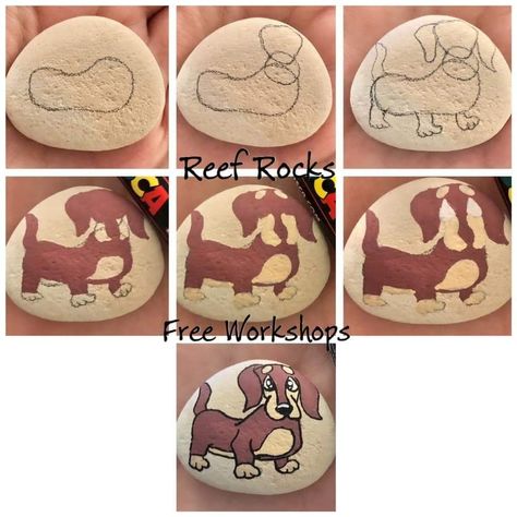 Stone Art Diy, Rock Painting Tutorials, Dachshund Painting, Things To Paint On Rocks, Rock Projects, Rock Painting Tutorial, Painted Rock Animals, Diy Rock Art, Inspiration For Painting