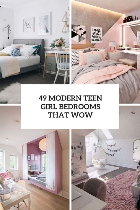 30 modern teen girl bedrooms ideas cover Boho Teen Bedroom, Modern Teen Bedrooms, Girls Room Design, Decor Ideas Bedroom, Girl Bedrooms, Teen Bedroom Designs, Teenage Room, Bedroom Decor For Teen Girls