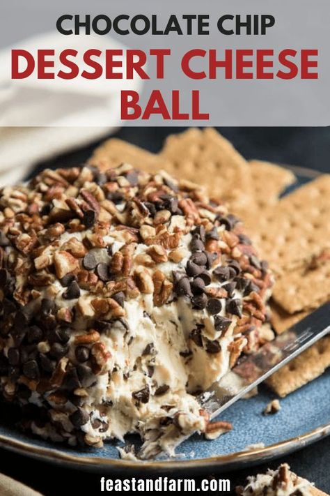 Sweet Cheese Ball, Chocolate Chip Dessert, Dessert Cheese Ball, Cheese Ball Recipes Easy, Desserts With Chocolate Chips, Sweet Cheese, Sweet Appetizer, Pecan Desserts, Sweet Dips