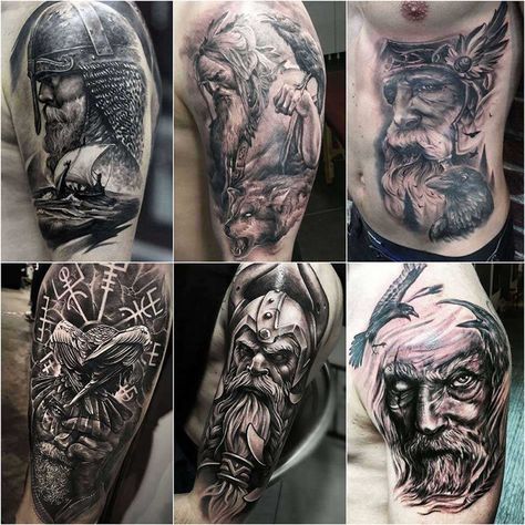 50 Wikinger Tattoo Ideen und interessante Symbole der nordischen Mythologie Gods Tattoo, Viking Ship Tattoo, Mjolnir Tattoo, Tattoo Odin, Viking Tattoos For Men, Viking Gods, Traditional Viking Tattoos, Mythology Norse, Symbols Tattoo