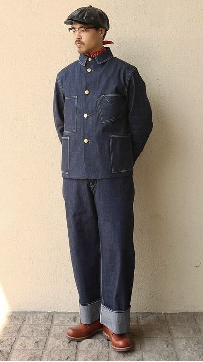 Japanese Workwear Fashion Mens, Japanese Work Wear, Japanese Denim Outfit, Japanese Americana Fashion, Japanese Americana Fashion Men, Japanese Workwear Vintage, Japan Workwear, Japanese Menswear, Japanese Vintage Fashion