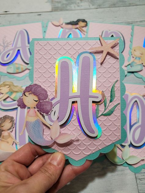 Mermaid Birthday Banner, Mermaid Banner, Fairy Garden Birthday Party, Mermaid Theme Birthday Party, Cricut Birthday, Mermaid Artwork, Watercolor Mermaid, Birthday Garland, Highchair Banner