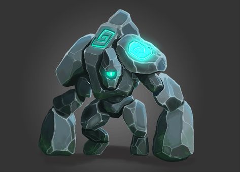 Stone Golem Concept Art, Stone Golem Fantasy Art, Videogame Ideas, Stone Monster, Rock Golem, Stone Golem, Earth Genasi, Trading Card Ideas, Rune Stones