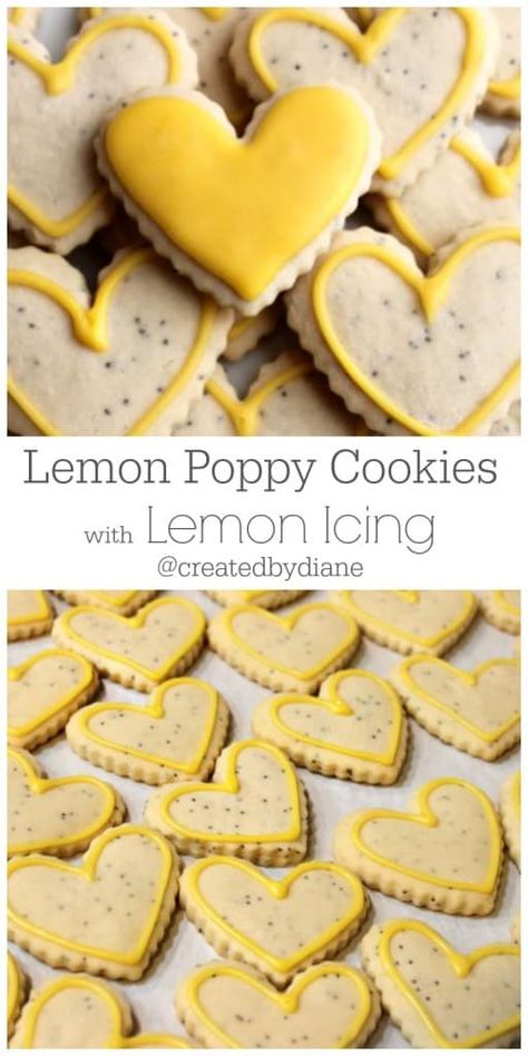 Poppy Cookies, Lemon Icing Recipe, Lemon Poppy Seed Cookies, Poppy Seed Cookies, Cookies With Lemon, Seed Cookies, Cut Out Cookie Recipe, Lemon Sugar Cookies, Lemon Icing