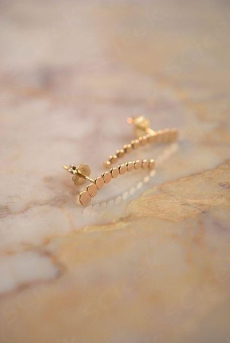 Beaded Ear Climber Earring, Gold, Rose Gold or Silver - Hannah Naomi Jewelry Ear Climber Earrings Gold, Three Ear Piercings, Ear Climber Earrings, Jewelry Design Studio, Ear Crawler, Ear Crawler Earrings, Ear Crawlers, Ear Climbers Earrings, Crawlers Earrings