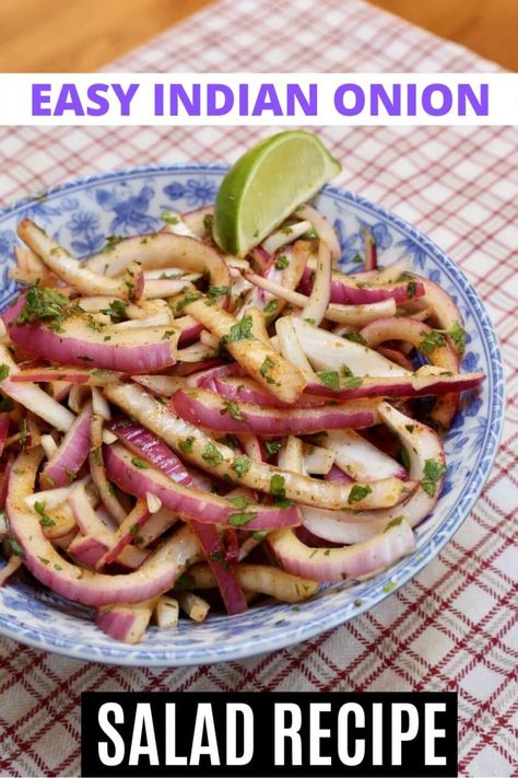 Looking to learn how to make the best Indian Onion Salad? Our healthy, low carb, keto friendly Spring salad recipe features raw red onion or sweet Vidalia marinated and pickled in a spicy Masala and fresh herb dressing. Homemade Salads Recipes, Onion Salad Recipe, Raw Onion, Indian Salads, Red Onion Recipes, Herb Dressing, Spring Salad Recipes, Healthy Low Carb, Red Onion Salad