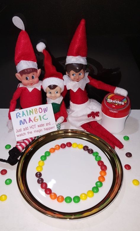 Elf Skittles Rainbow Magic, Elf On Shelf Skittles Magic, Elf On The Shelf Skittles Rainbow, Elf On The Shelf Rainbow, Elf Skittles Rainbow, Elf On The Shelf Skittles, Eots Ideas, Skittles Rainbow, Elf 2023