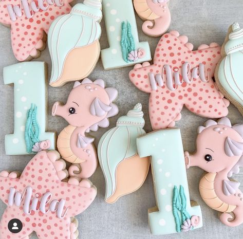 One Der The Sea Cookies, Under The Sea Royal Icing Cookies, Under The Sea Cookies 1st Birthday, Under The Sea Decorated Cookies, Oneder The Sea 1st Birthday Cookies, Oneder The Sea Cookies, Under The Sea Sugar Cookies, Under The Sea Cookies Decorated, Under The Sea Birthday Cookies