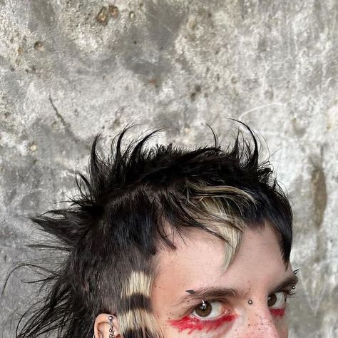 N Oganyan on Instagram: "someone call vivienne westwood, im ready for my close ups!! also big thank you to @mulletbabyy for cut and photos xx" Long Punk Mullet, 90s Punk Hair, Curly Punk Hair, Wavy Punk Hair, Goth Mullet Shaved Sides, Alt Hair Not Styled, Punk Goth Hairstyle, Punk Haircut, Punk Hairstyles