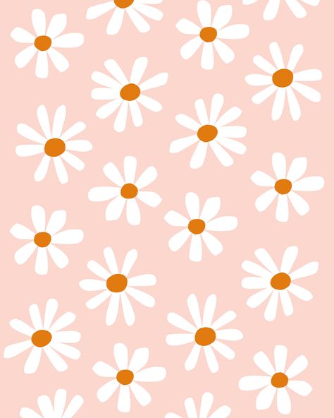 Seamless pattern of illustrated daisies on a blush pink background. #pattern #flowerpattern #daisiespattern #repeatingpattern Happy Daisy Wallpaper, Groovy Daisy Wallpaper, Pink Daisy Background, Cute Simple Patterns, Daisy Pattern Wallpaper, Daisies Illustration, Pink Daisy Wallpaper, Pink Background Pattern, Girly Patterns