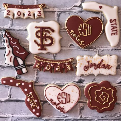 Fsu Cookies Decorated, Fsu Birthday Party Ideas, Fsu Cake Ideas, Fsu Graduation Party Ideas, Fsu Party Decorations, Fsu Graduation Party, Fsu Cake, Fsu Party, 2enior Ye4r