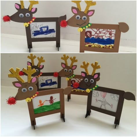 Reindeer Frame Craft, Reindeer Picture Frame, Reindeer Photo Craft, Reindeer Photo, Popsicle Stick Art, Ornaments Diy Kids, Photo Frame Crafts, Reindeer Craft, Picture Frame Crafts