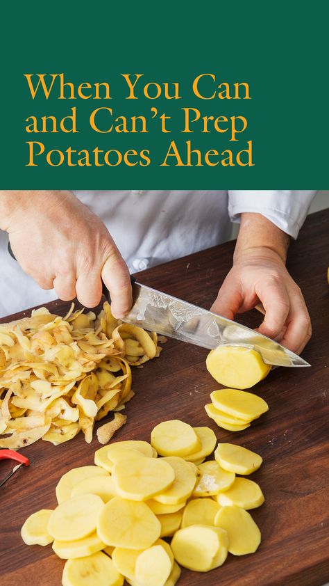 Lots of cooks love to peel and slice potatoes ahead of time to make meal prep go more smoothly—but we wondered if there is any downside to doing so. The verdict? It depends on what you’re making. How To Prep Potatoes Ahead Of Time, Prep Potatoes Ahead Of Time, Can You Peel Potatoes Ahead Of Time, Can You Peel Potatoes The Night Before, Peeling Potatoes Ahead Of Time, Peel Potatoes Ahead Of Time, Holiday Meal Prep, Canned Potatoes, Fresh Potato