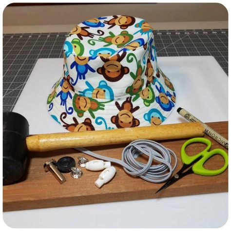 Add a Drawstring to Reversible Bucket Hat - SandyStar Designs Diy Bucket Hat, Tie Pattern Free, Bucket Hat Ideas, Diy Scrub Cap, How To Make A Tie, Bucket Hat With String, Bucket Hat Pattern, Sewing Hats, Baby Hat Patterns