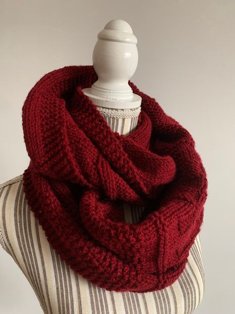 Big Winter Scarf, Chunky Infinity Scarves, Burgundy Scarf, Snood Scarf, Velvet Scarf, Hooded Scarf, Loop Scarf, Knit Infinity Scarf, Red Scarves