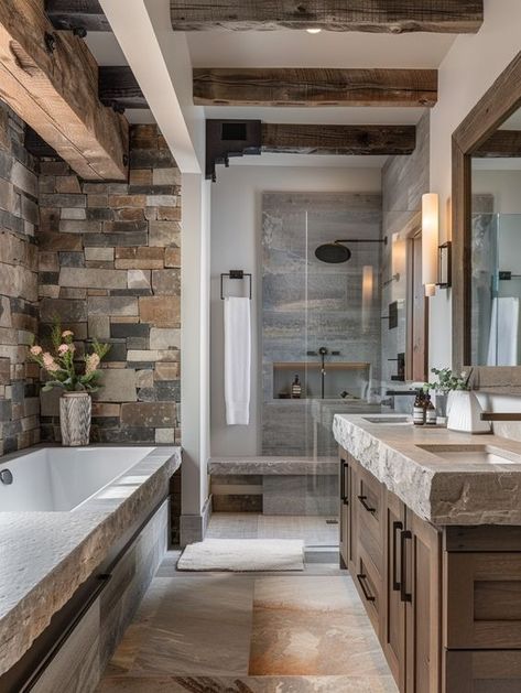 Mountain House Bathroom Tile, Barndominium Bathroom Ideas, Ranch House Bathroom, Mountain House Bathroom, Rustic Master Bath, 2024 Bathroom, Bathroom Big, Farmhouse Bathroom Ideas, Country Vibe