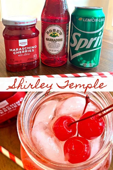 SHIRLEY TEMPLE – a fun and fancy old-fashioned, non-alcoholic mocktail made with lemon-lime soda, grenadine and garnished with maraschino cherries. This delicious, easy to make childhood favorite is perfect for special occasions, holidays – loved by all ages! Sherly Temple Drink Recipe For Kids, Shirley Temple Bar Grad Party, Shirley Temple Drink For Kids, Dirty Shirley Recipe, Butter Pecan Fudge, Shirley Temple Mocktail, Shirley Temple Recipe, Shirley Temple Drink, Dirty Shirley