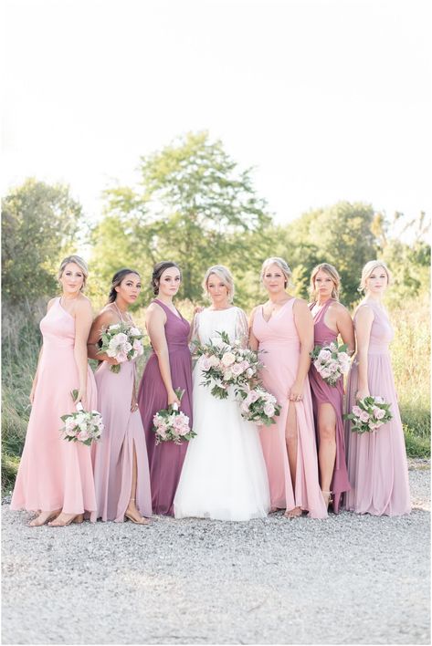 Navy Blue Suits, Bridesmaid Dress Color Schemes, Mismatched Bridesmaids Dresses, Rosy Blush, Light Pink Bridesmaid Dresses, Jordan Wedding, Bridal Parties Colors, Wedding Features, Pink Weddings