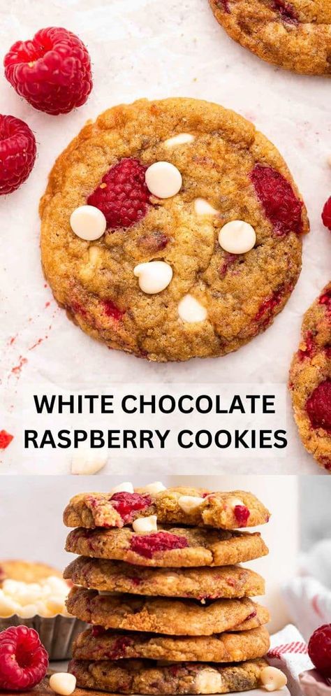 White Chocolate Raspberry Cookies, Chocolate Raspberry Cookies, Raspberry White Chocolate Cookies, White Chocolate Cookie Recipes, Raspberry Cookie Recipes, Raspberry Cheesecake Cookies, Raspberry White Chocolate, Raspberry Cookies, Cookies Soft