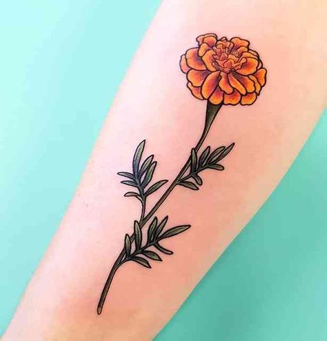 Darling Tattoo, Marigold Tattoo, Mexican Tattoo, American Traditional Tattoo Ideas, Traditional Tattoo Ideas, Horoscope Tattoos, Handpoke Tattoo, Tattoo Photography, Birth Flower Tattoos