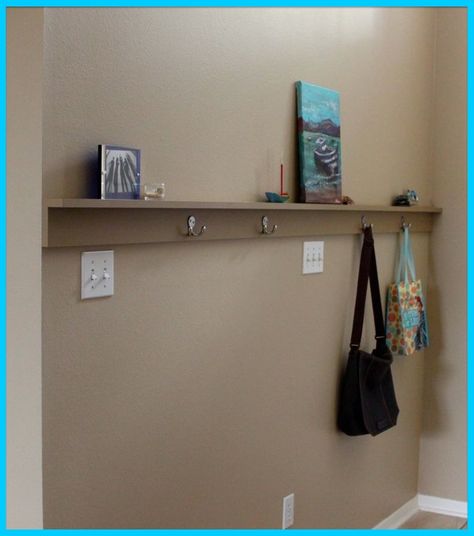 Diy Entry Shelf, Entry Shelf With Hooks, Hallway Shelf, Wall Shelf With Hooks, Diy Hooks, Diy Coat Rack, Entryway Shelf, Entry Wall, Diy Wall Shelves