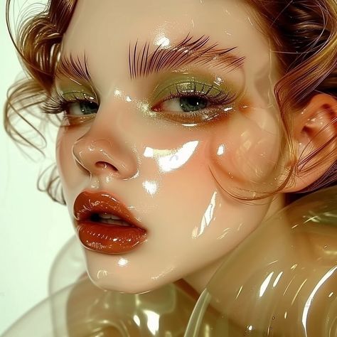 "AI attempts Glass Skin and Fails. I had a very hard time figuring out how to prompt midjourney to recreate the #glassskin look by #patmcgrath for #maisonmargiela. They came out kind of gloppy and they are wearing or submerged in a gel-like substance. The hair also came out gelled. It was an AI Fail on my part (...)."⁠ ⁠ What are your thoughts?⁠ ⁠ Seen on @ai_fashion_photos Funky Makeup, Creepy Halloween Makeup, 얼굴 드로잉, Face Drawing Reference, Ethereal Makeup, Creative Makeup Looks, Make Up Inspo, Dessin Adorable, Editorial Makeup