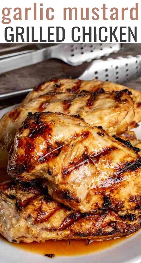 Healthy Chicken Marinade, Grilled Chicken Recipes Easy, Grilled Garlic, Easy Chicken Marinade, Vegetarian Grilling, Garlic Mustard, Chicken Marinade Recipes, Bbq Ideas, Chicken Marinade